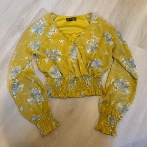 Yellow and blue floral top